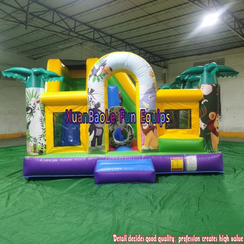 Commercial Jungle Safari Inflatable Bounce House Combo with Slide, Kids Outdoor Playground for Church & Birthday Parties 1