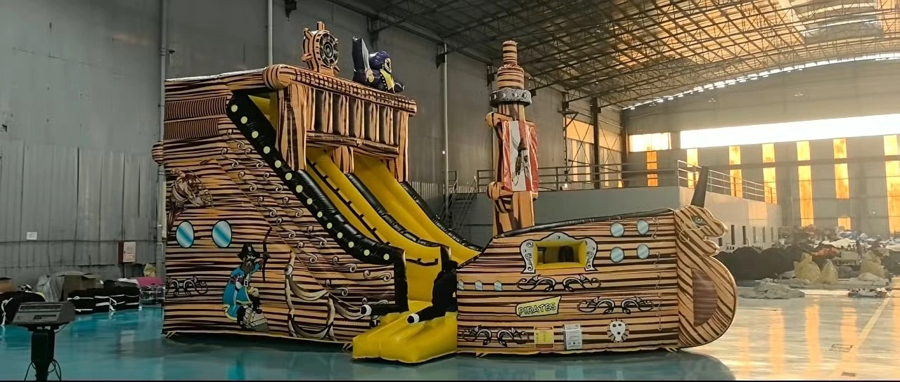 Giant Inflatable Pirate Ship Slide, Commercial Grade Pirate Themed Jumping Castle for Amusement Park 1