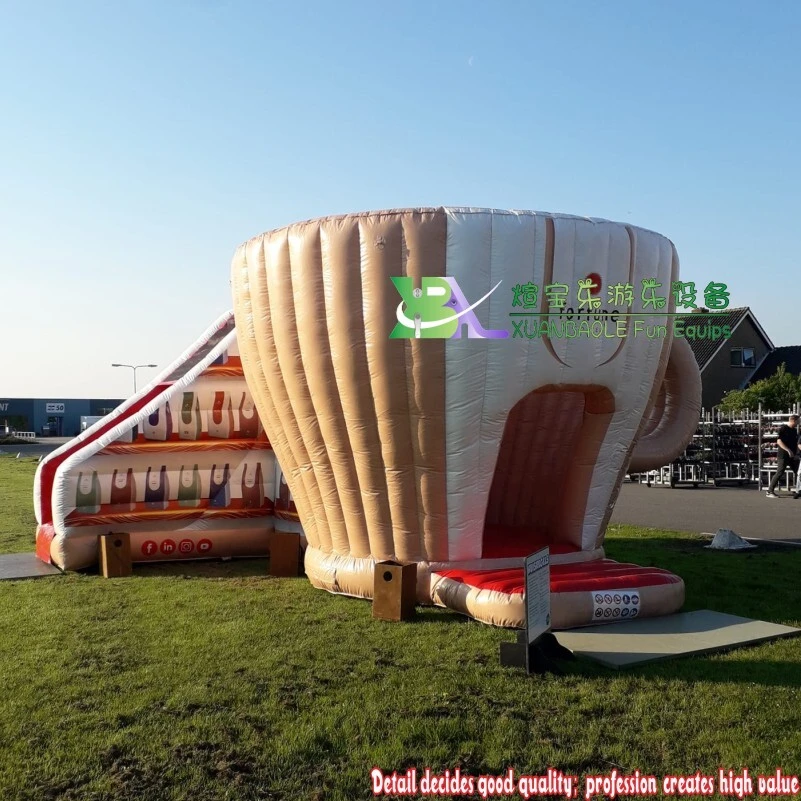 Combo de castillo hinchable personalizado con forma de taza de café | Tobogán hinchable para exteriores para eventos 1