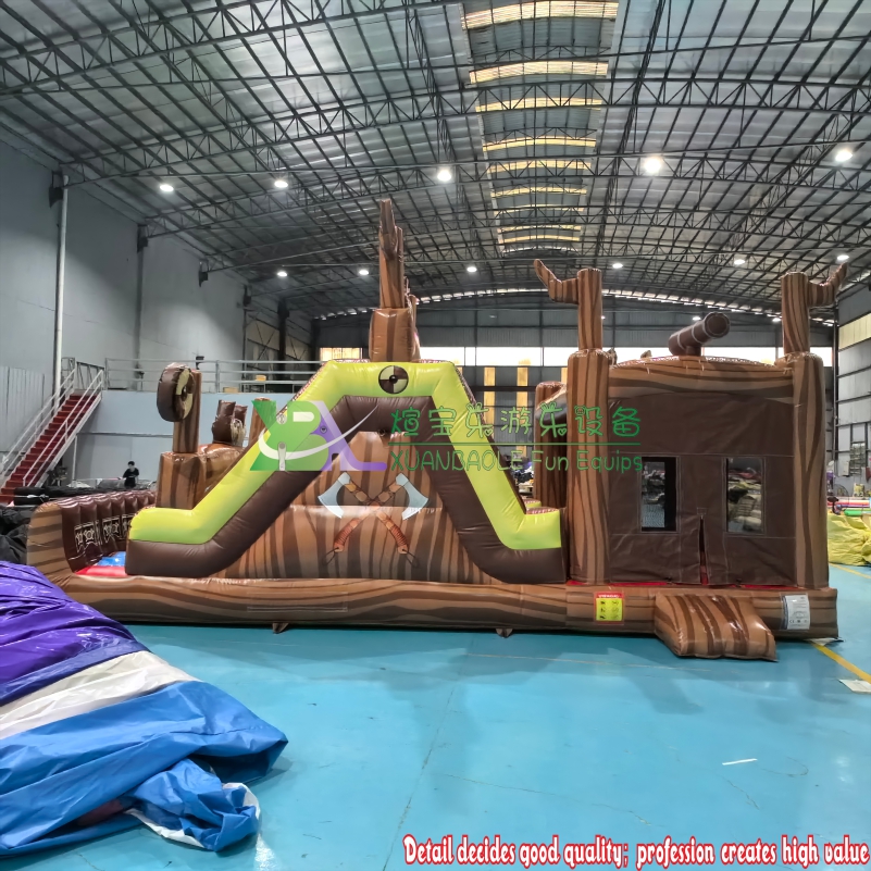 Pirate World Dual Lane Obstacle Course Slide Bounce House Combo, Commercial Inflatable Jumper 2