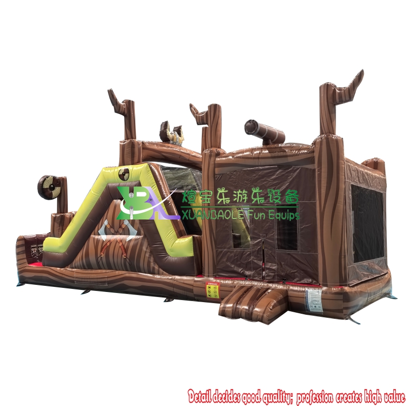 Pirate World Dual Lane Obstacle Course Slide Bounce House Combo, Commercial Inflatable Jumper 11
