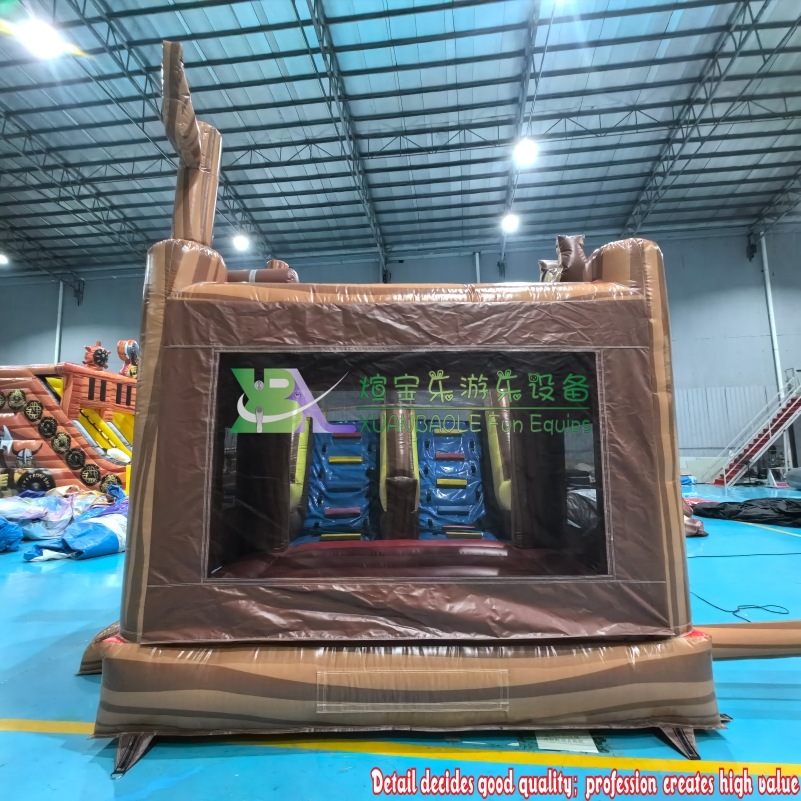 Pirate World Dual Lane Obstacle Course Slide Bounce House Combo, Commercial Inflatable Jumper 9