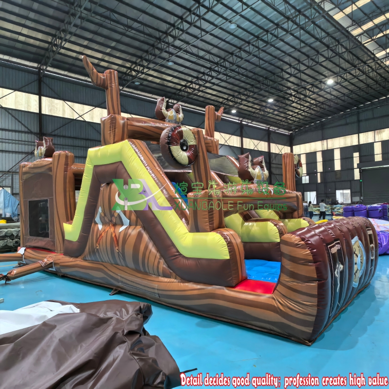Pirate World Dual Lane Obstacle Course Slide Bounce House Combo, Commercial Inflatable Jumper 4