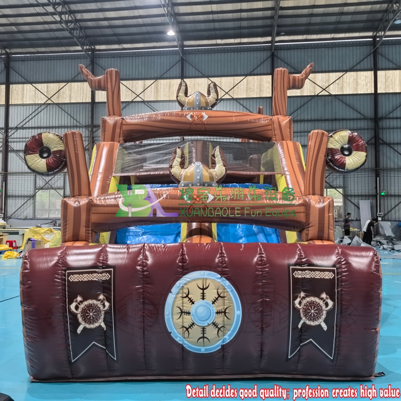 Pirate World Dual Lane Obstacle Course Slide Bounce House Combo, Commercial Inflatable Jumper 3