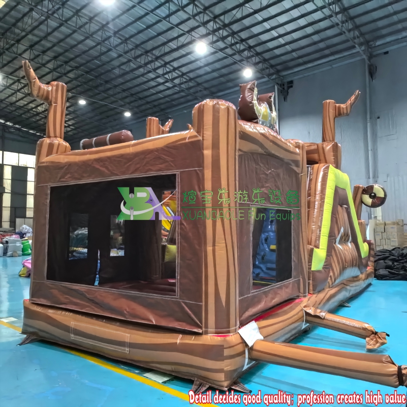 Pirate World Dual Lane Obstacle Course Slide Bounce House Combo, Commercial Inflatable Jumper 8