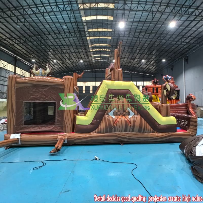 Pirate World Dual Lane Obstacle Course Slide Bounce House Combo, Commercial Inflatable Jumper 5