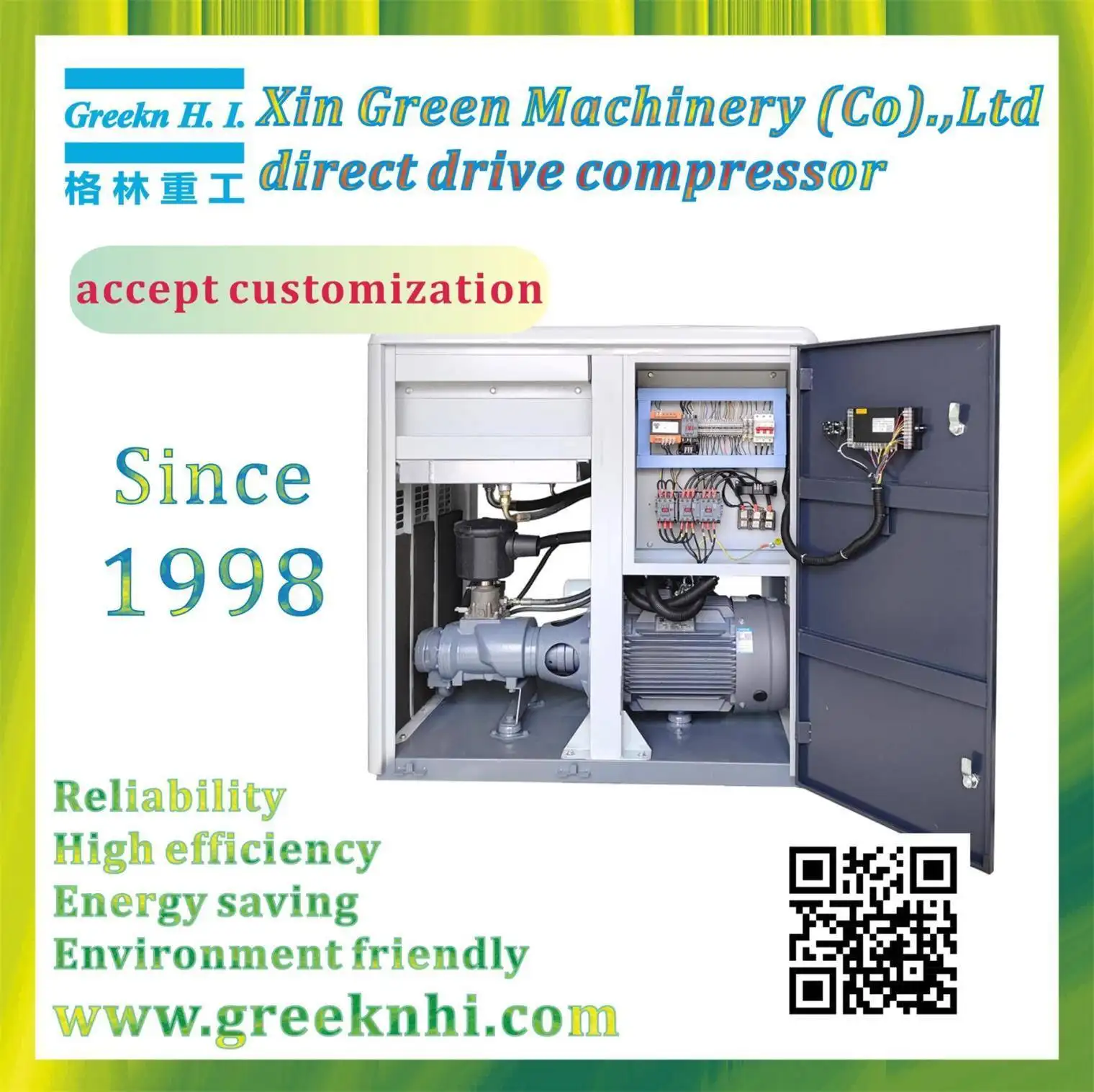 Greeknhi Air Screw Compressor GA15 15KW 20HP 8Bar 10Bar 13Bar Direct Drive Air Screw Compressor 2