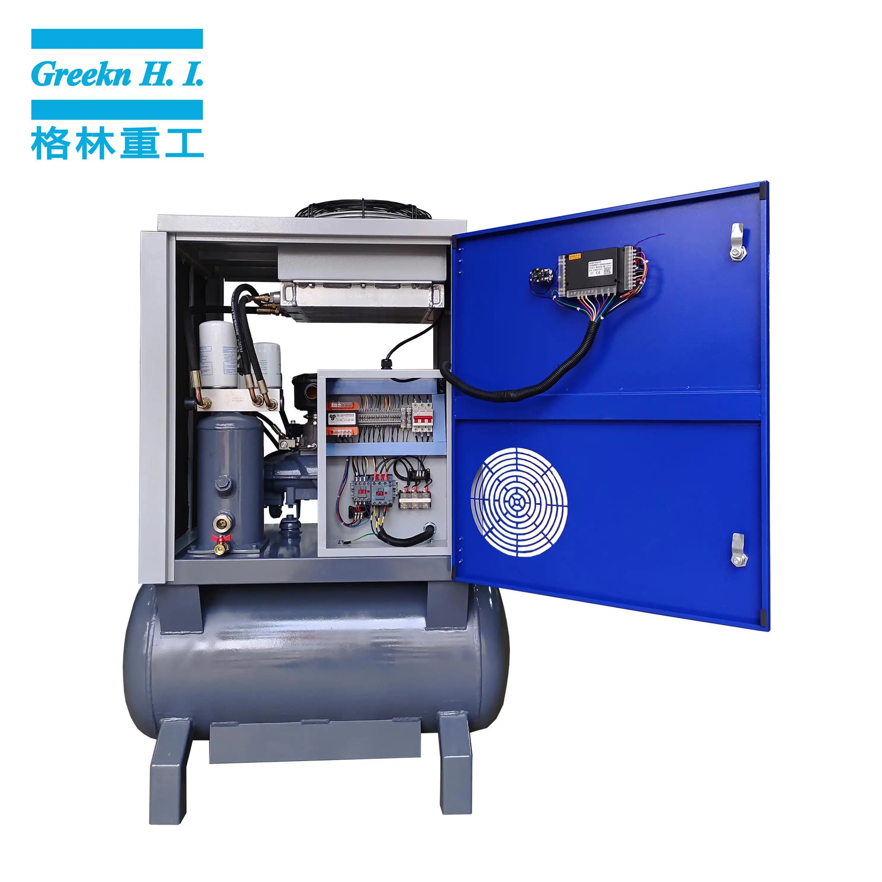 Greekn HI Air Screw Compressor With Tank Mounted 7.5kW Fixed Speed Air Screw Compressor 4
