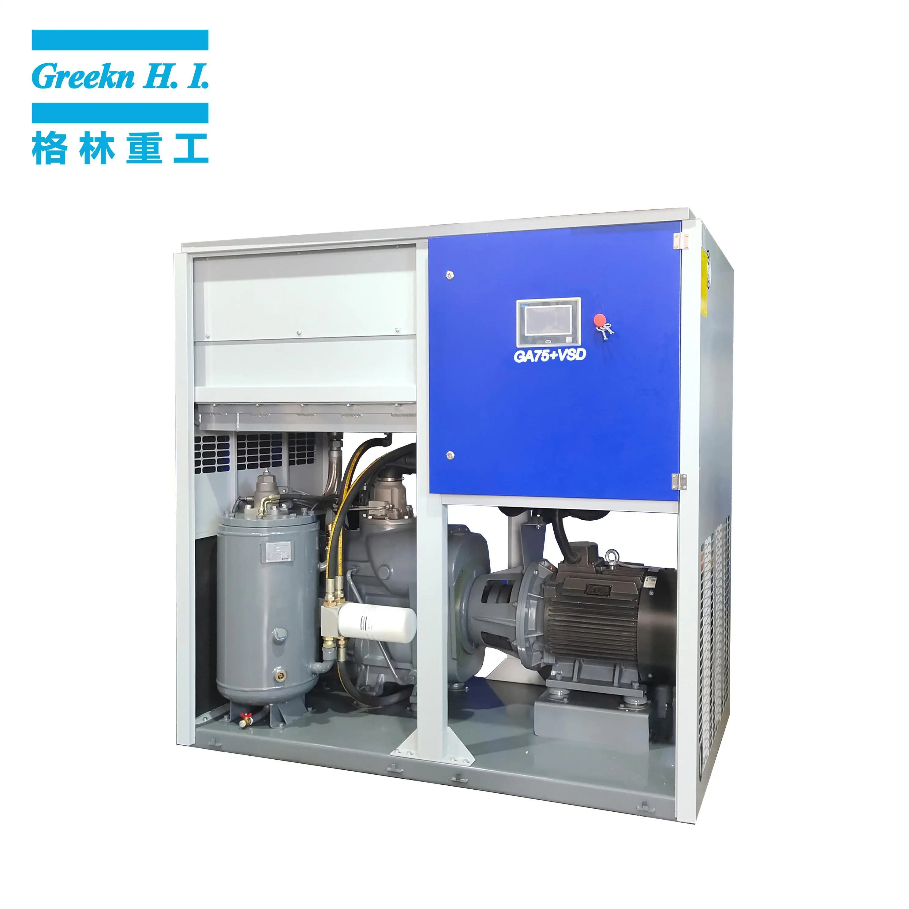 Greekn H.I. GA75+VSD 75KW Two Stage Variable Speed Screw Air Compressor With Centrifugal Fan And Large Cooler 3