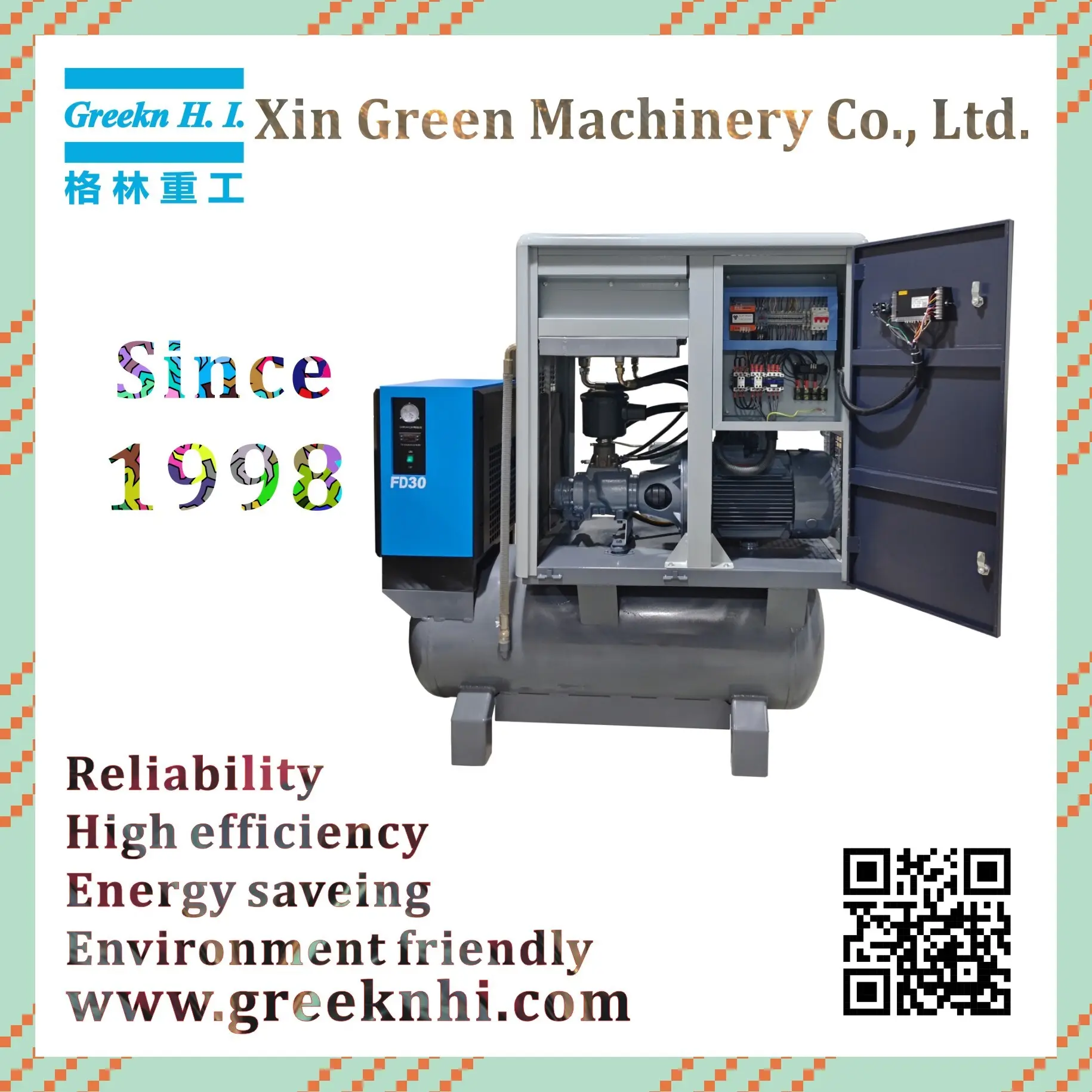 Easy Installation Greekn HI Fixed Speed All In One Screw Air Compressor GA11T 11KW 15HP 1