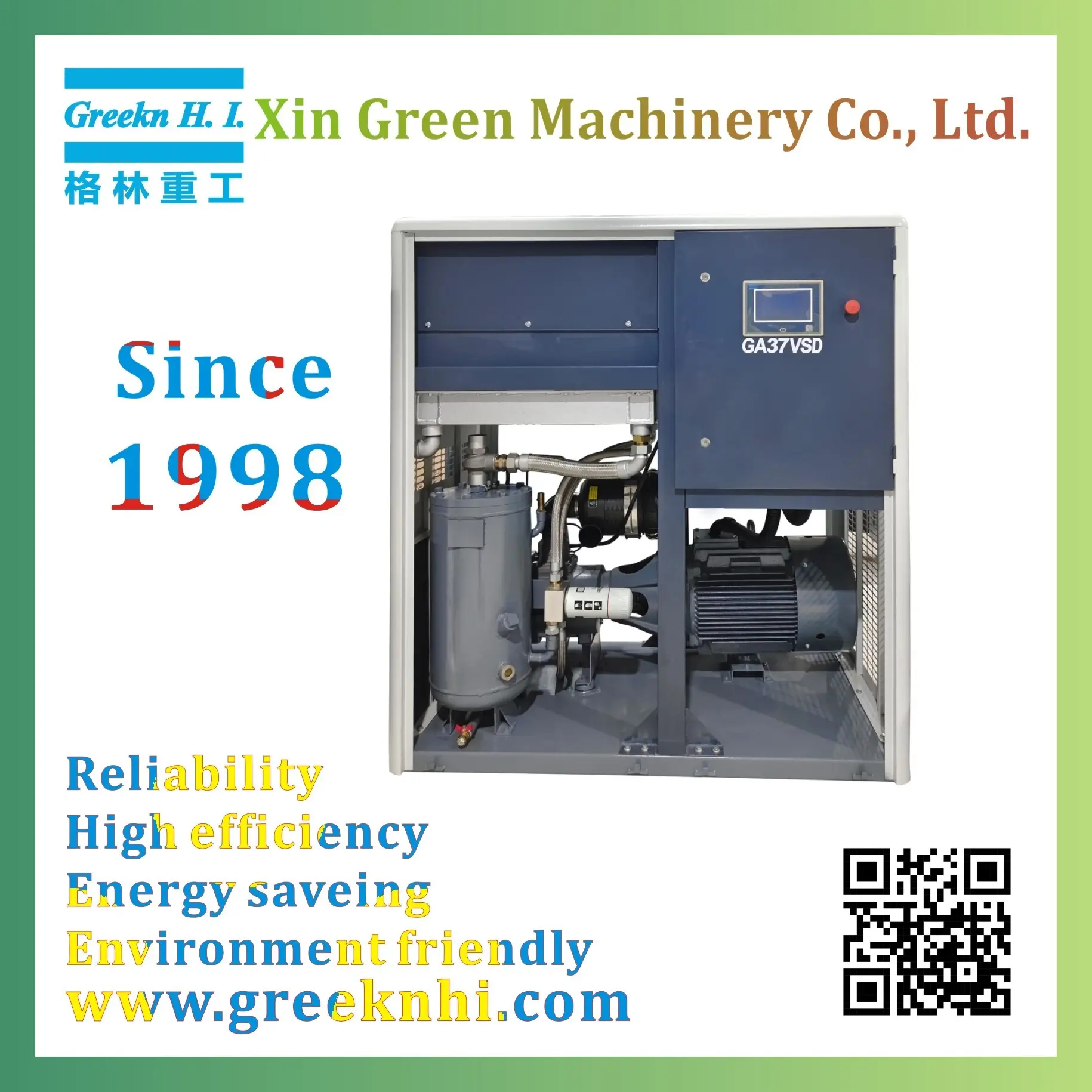 VSD Screw Type Air Compressor Greekn H.I. 37KW Energy Saving Screw Air Compressor 1