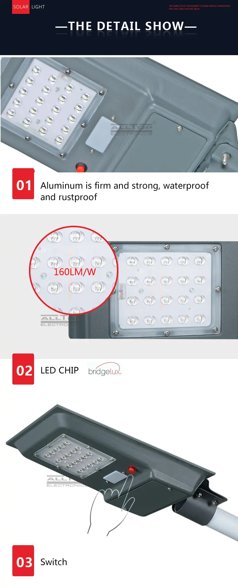 ALLTOP Energy saving high lumen integrated motion sensor  20W 40W 60W all in one solar led street light 9