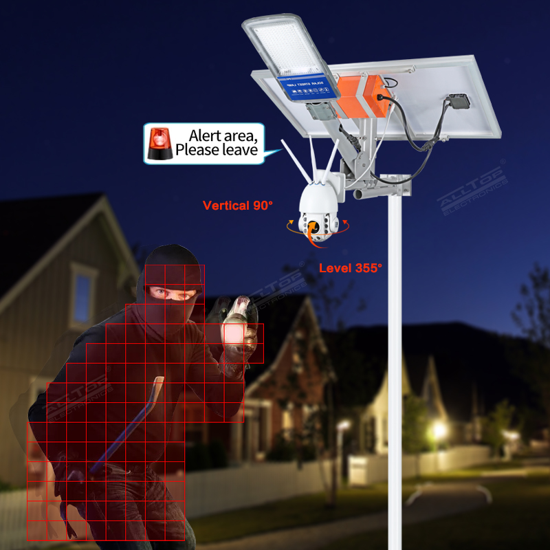 ALLTOP Wireless remote control outdoor solar power supply led street light lamp with cctv ip camera 3