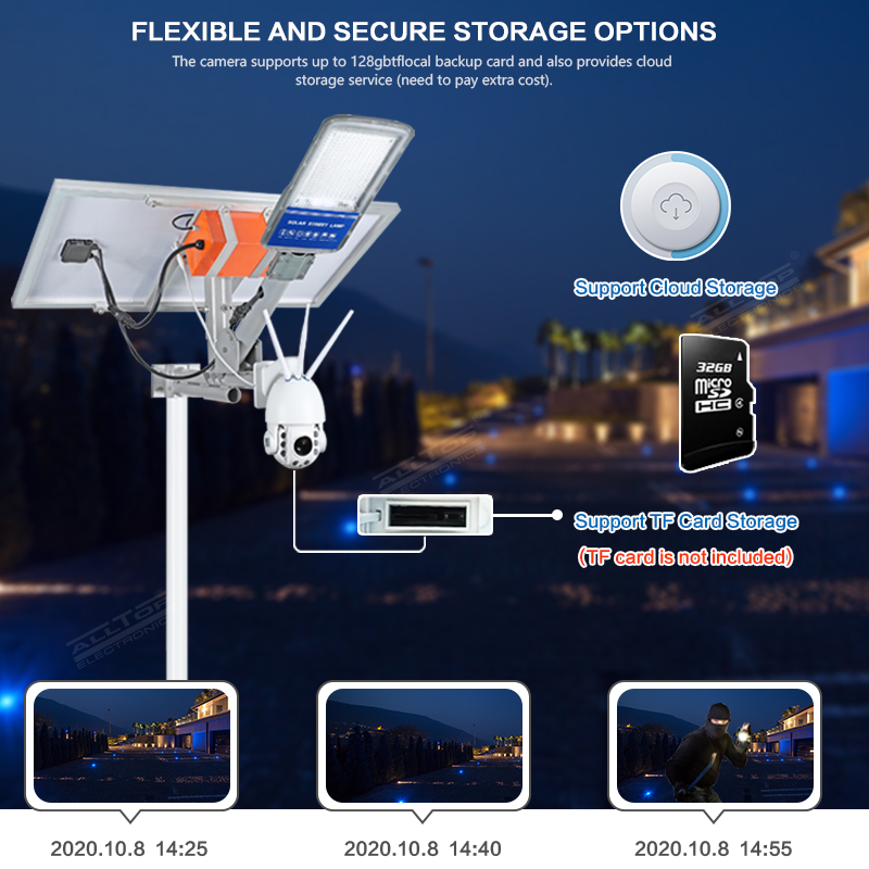 ALLTOP Wireless remote control outdoor solar power supply led street light lamp with cctv ip camera 5