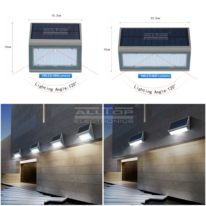 ALLTOP High quality Bright Outdoor Waterproof 3W 5W Solar led wall lamp 5