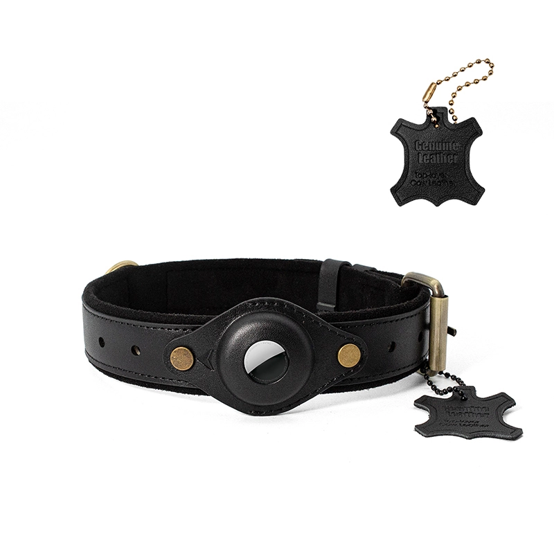 Collier pour chien AirTag réglable | Collier pour chien en cuir de vache pleine fleur avec support Apple AirTag PSP-305E 1