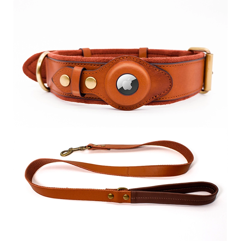Juego de correa y collar para perros AirTag | Juego de collar y correa para perro de cuero de vaca de plena flor PSP-305S 1