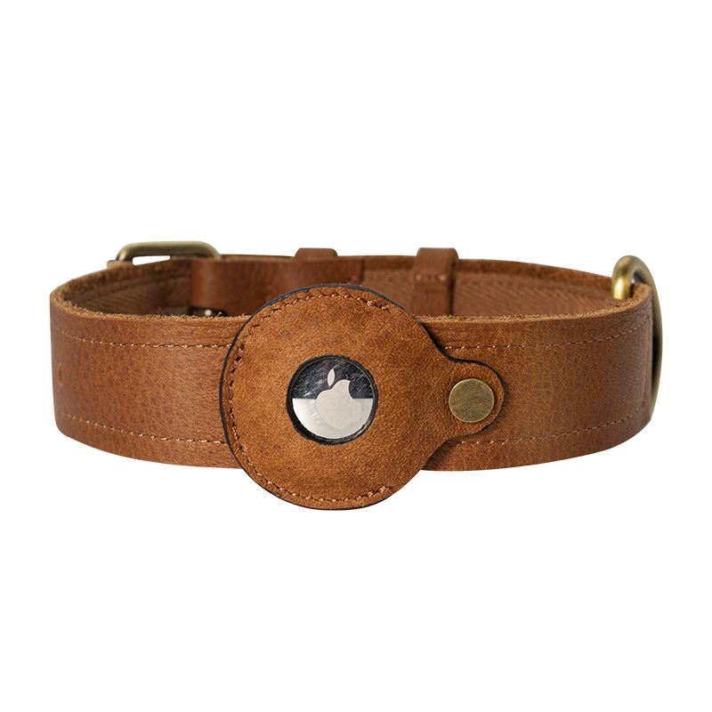 Collar de perro AirTag de cuero suave | Collar para perros de cuero suave con soporte Apple AirTag PSP-385 1