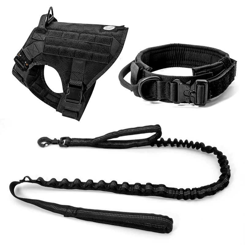 Arnês tático para cães com suporte AirTag | Coleira tática para cães com conjunto de trela elástica PSP-326S 1