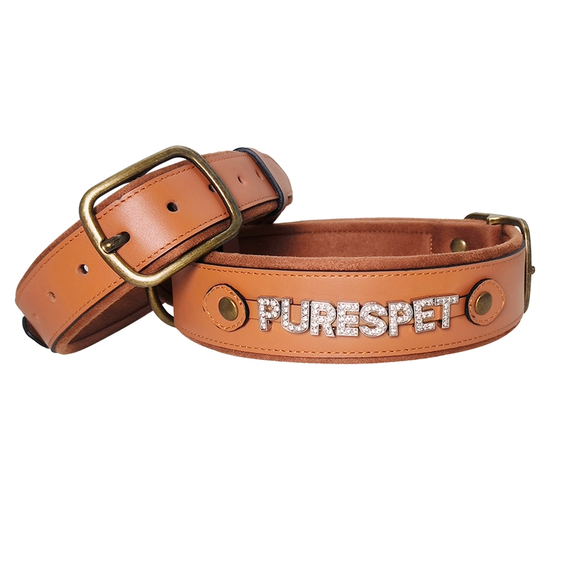Anpassbares Hundehalsband aus echtem Leder mit Namen PSP-814-1 1