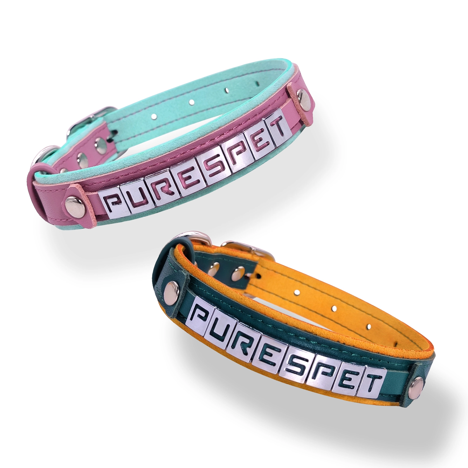 Collier pour chat en cuir véritable avec lettres métalliques personnalisables PSP-814-2 1
