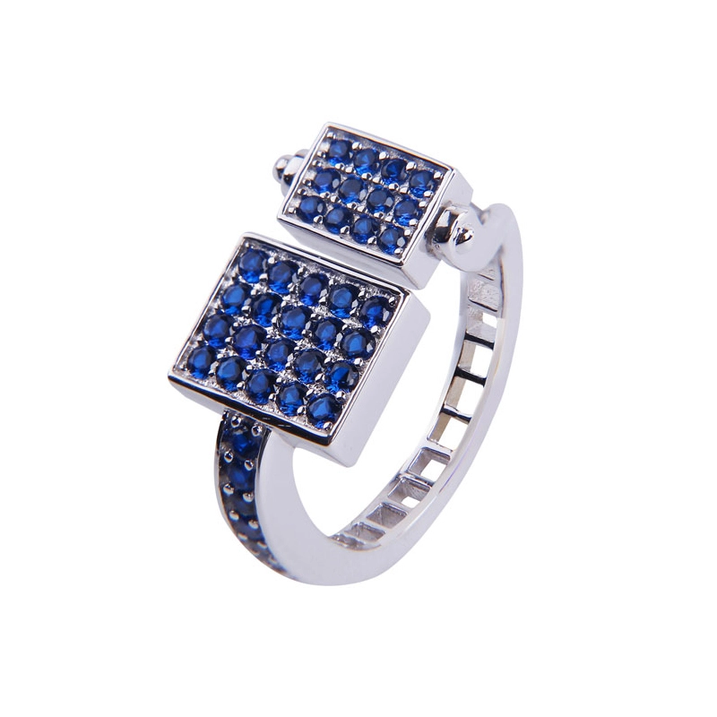 Sterling Silver Rings Pave Set with Blue Zircons 18K White Gold Plated for Men1 1