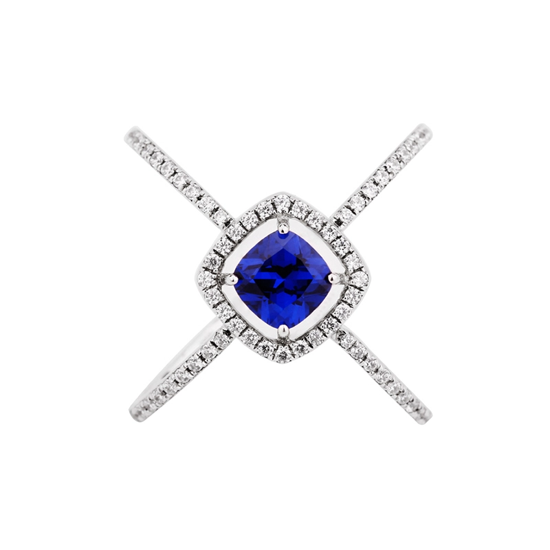 S925 Ring Prong Set with Cushion Cut Blue Zircon 18K White Gold Plated for Women 1