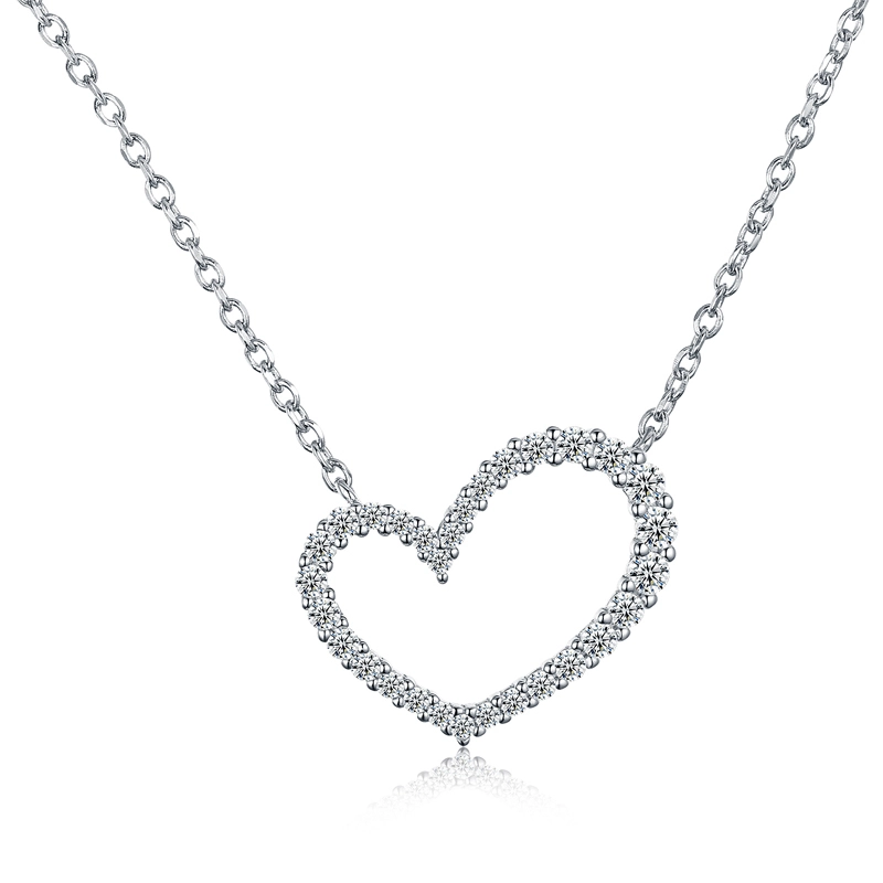 Heart Pendant Necklace in Sterling Silver Pave Set with Cubic Zircons for Women 1