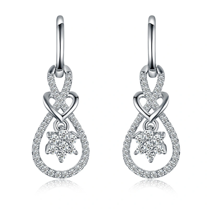 Sterling Silver Drop Earrings with Snowflake Cubic Zircons for Women 1