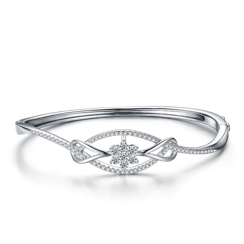 Sterling Silver Bangle Bracelets with Hexagram CZ 18K Gold Plated for Women 1