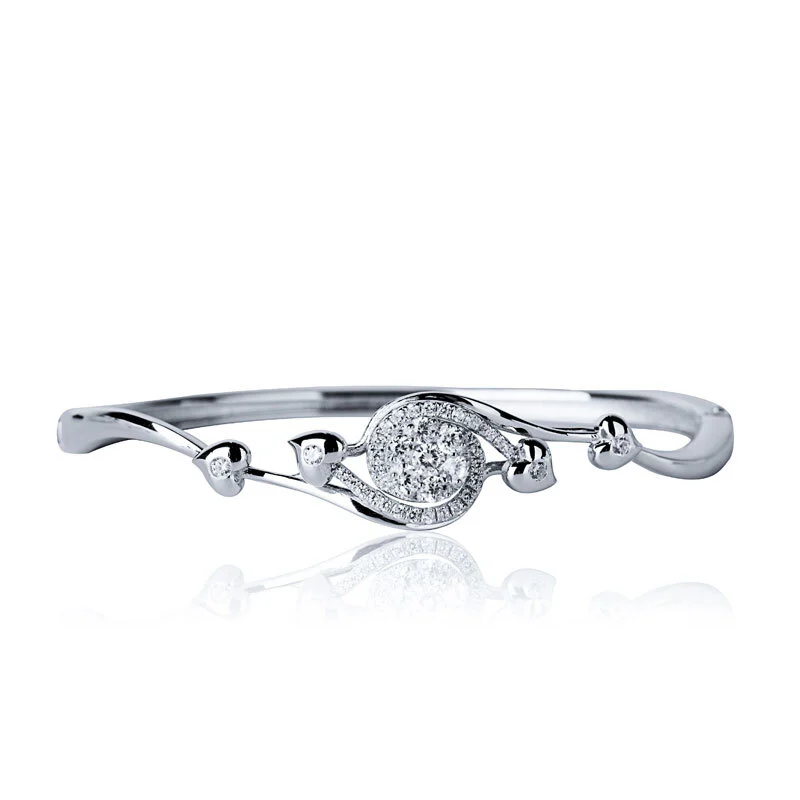Teardrop Sterling Silver Bangles with Cubic Zircons for Women 1