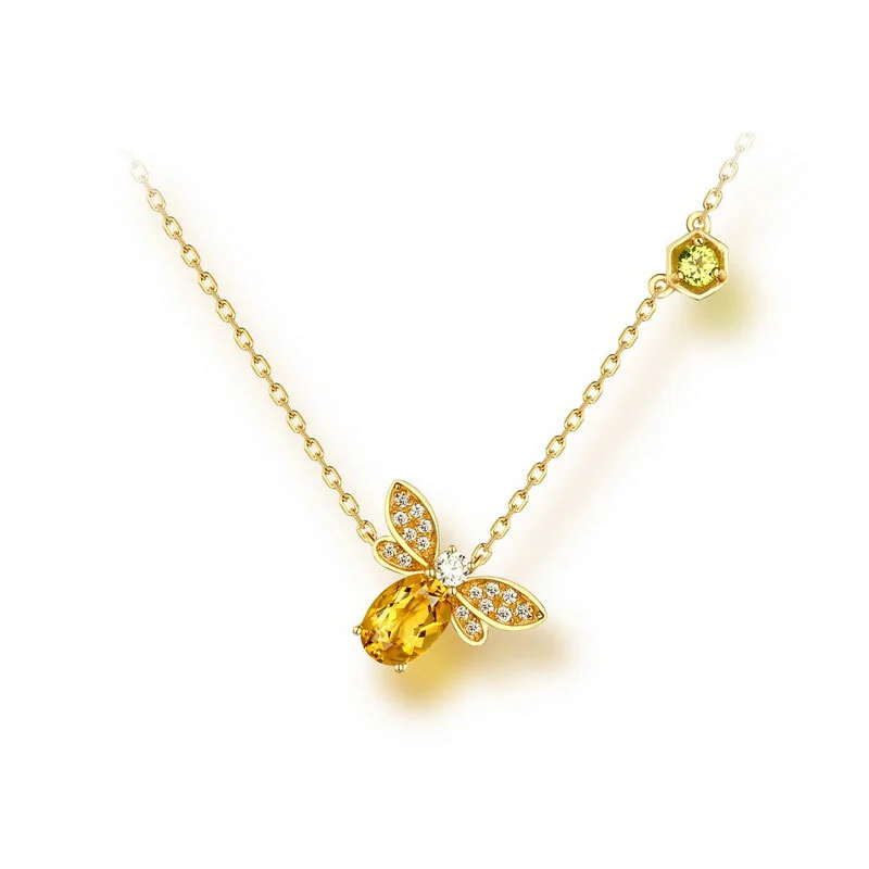 Bee Necklace in Sterling Silver with Citrine Pendant 18K Gold Plated for Women 1