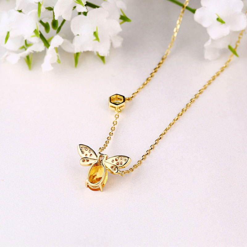 Bee Necklace in Sterling Silver with Citrine Pendant 18K Gold Plated for Women 3