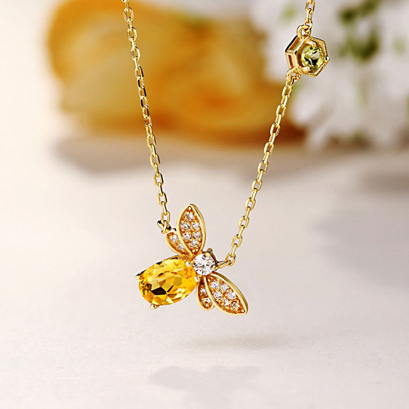 Bee Necklace in Sterling Silver with Citrine Pendant 18K Gold Plated for Women 2