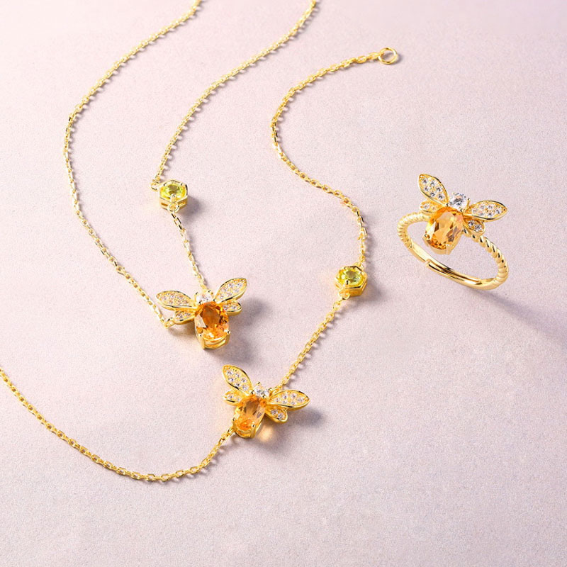 Bee Necklace in Sterling Silver with Citrine Pendant 18K Gold Plated for Women 4