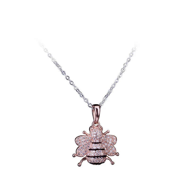 925 Sterling Silver Bee Necklace 18K Rose Gold Plated for Women 1
