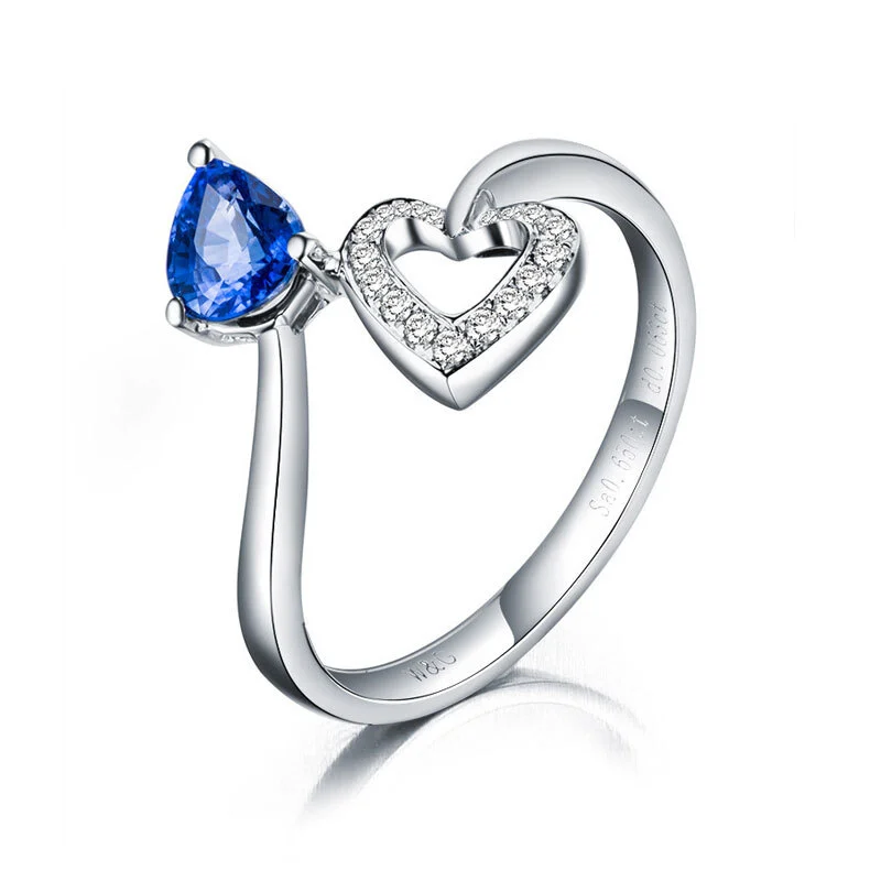 Natural Sapphire and Diamond Ring Heart Cut in 18K White Gold for Women 1