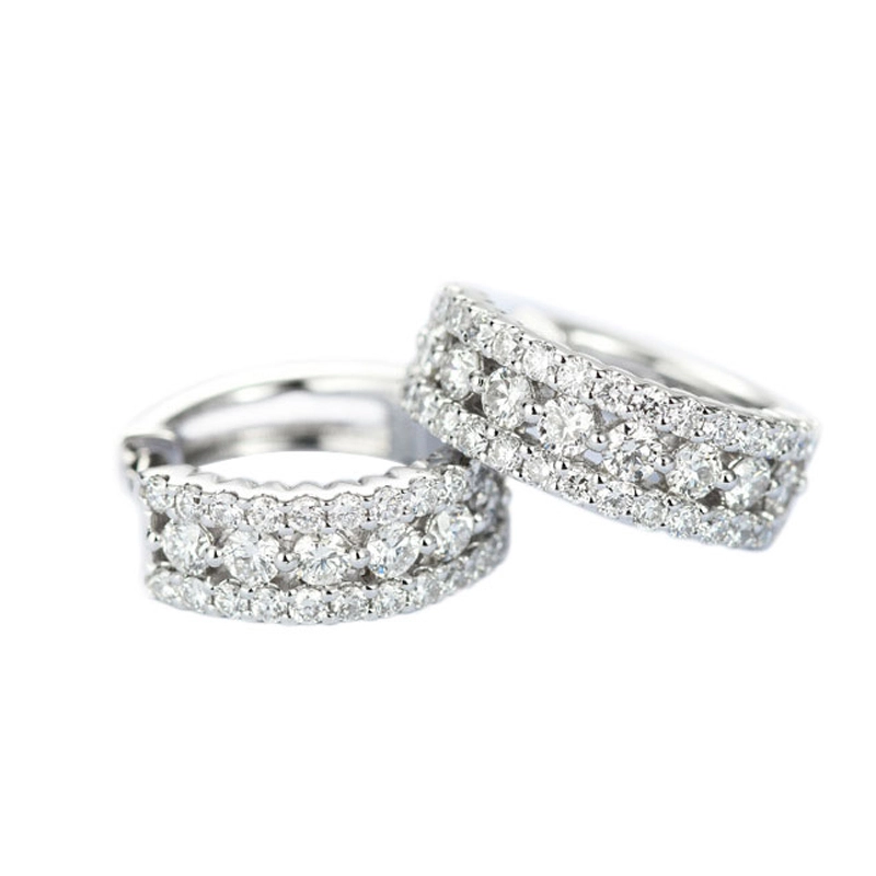 1.4ct Classic Diamond Hoop Earring in 18K White Gold for Women 1