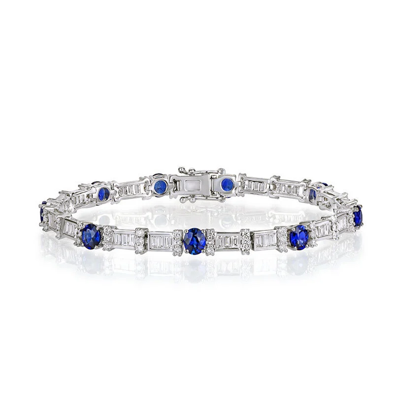 3.69ct Oval Sapphire and Diamond Bracelet Engagement Tennis Bracelet in 18K White Gold for Women 1