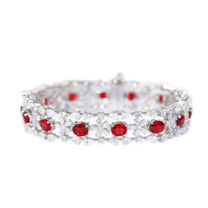 Iced Out Ruby and Diamond Tennis Bracelet in 18K White Gold for Women 1