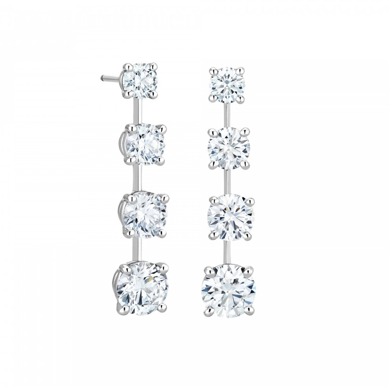 Diamond Drop Earrings in 18K White Gold Prong Set with Round Diamonds for Women 1