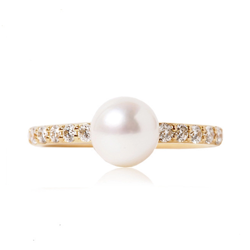 Seawater Akoya Pearl and Diamond Ring in 18K Yellow Gold for Women 1