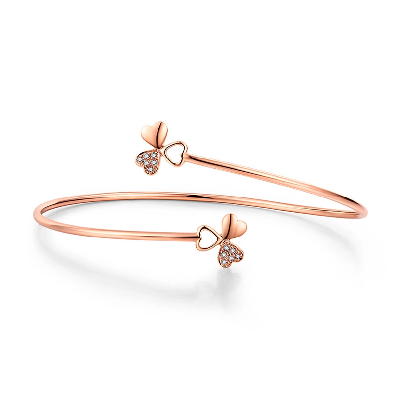 18K Rose Gold Bangle with Diamonds Heart for Women 1
