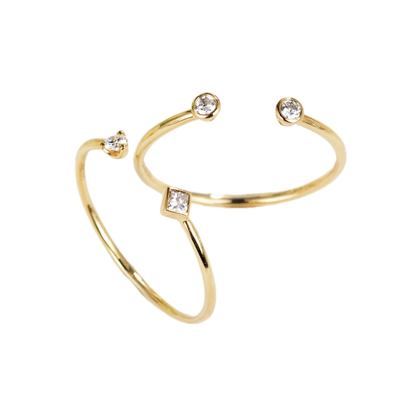 18K Solid Gold Bridal Ring Sets with Bezel Set Diamonds for Women 1