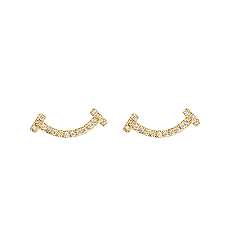 18K Yellow Gold Stud Earring Smile Diamond Studs for Women 1