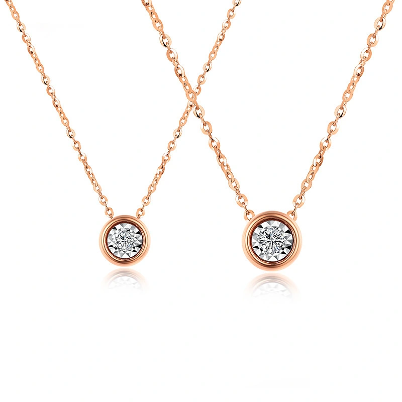 18K Rose Gold Pendant Necklace Set with Bezel Set Diamond for Women 1