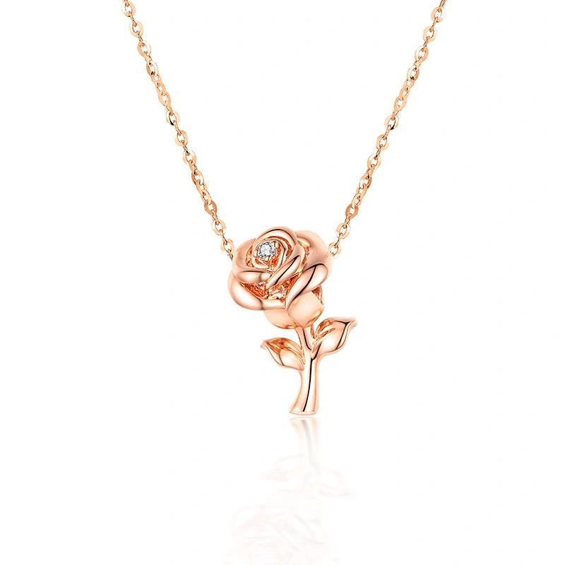 Enchanted Rose Pendant Necklace in 18K Rose Gold with Diamond for Women 1