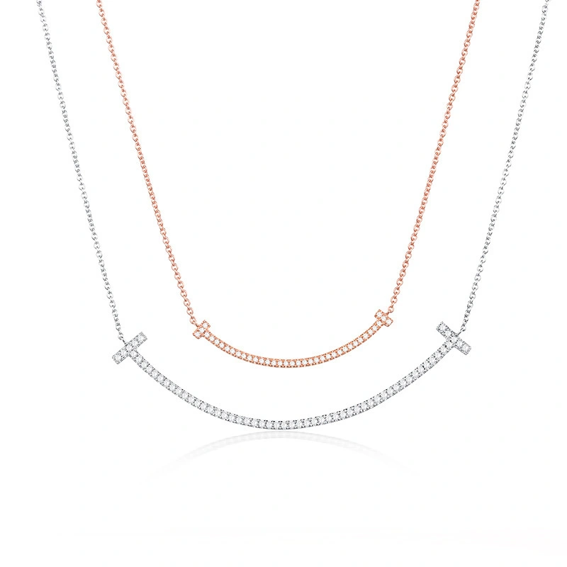 Diamond Necklace Set in 18K White/Rose Gold Double T Smile Necklace for Women 1