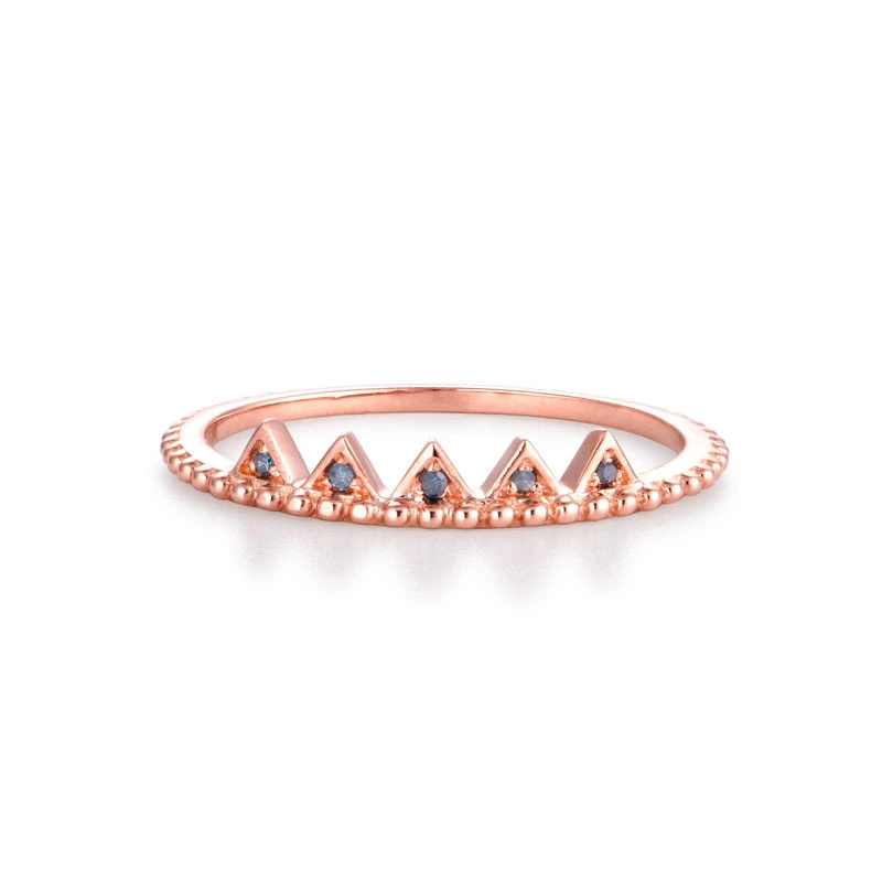 Ladies Crown Ring in 14K Rose Gold Pave Set with Blue Diamonds 14K Gold Plated 1