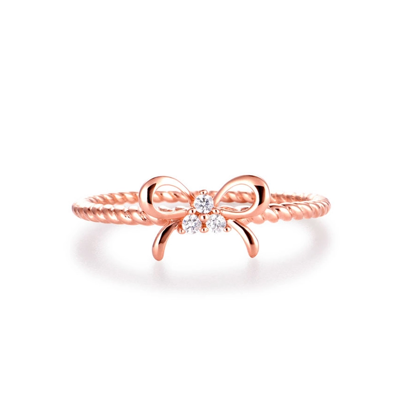 Wholesale 14K Rose Gold Bow Ring Pave Set with Diamonds Proposal Ring for Women 1